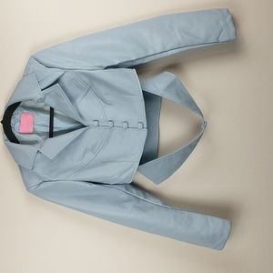 Azalea Wang Womens Blue Cutout Crop Faux Leather Jacket Snap Button Medium